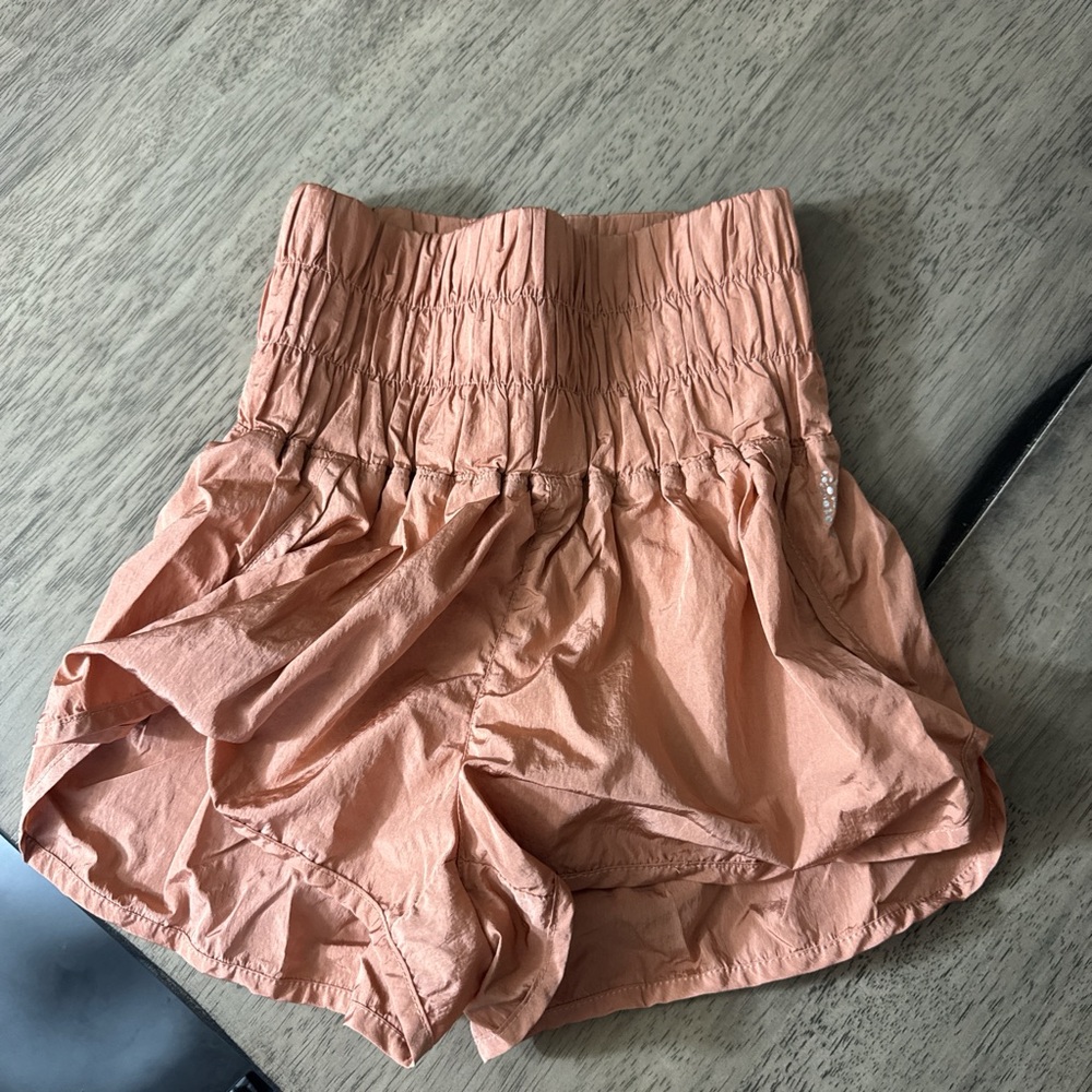 FP Movement by Free People High-Waist Smocked Shorts - Peach